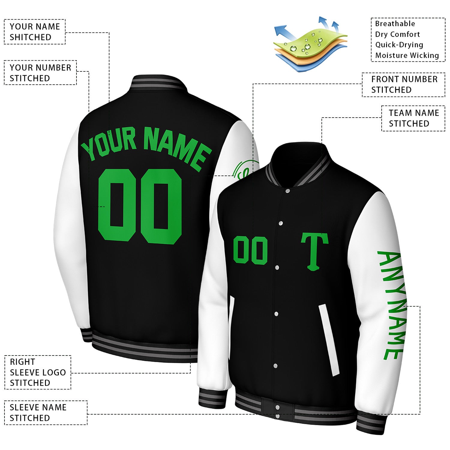 Custom Black & White Varsity Baseball Jacket | Personalized Letterman Baseball Bomber for Adult & Youth