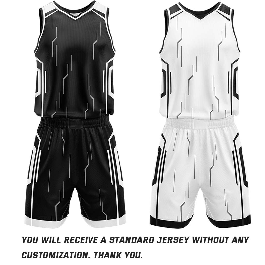 Custom Black & White Reversible Geometric Basketball Jersey Shorts Set | Personalized Team Uniform