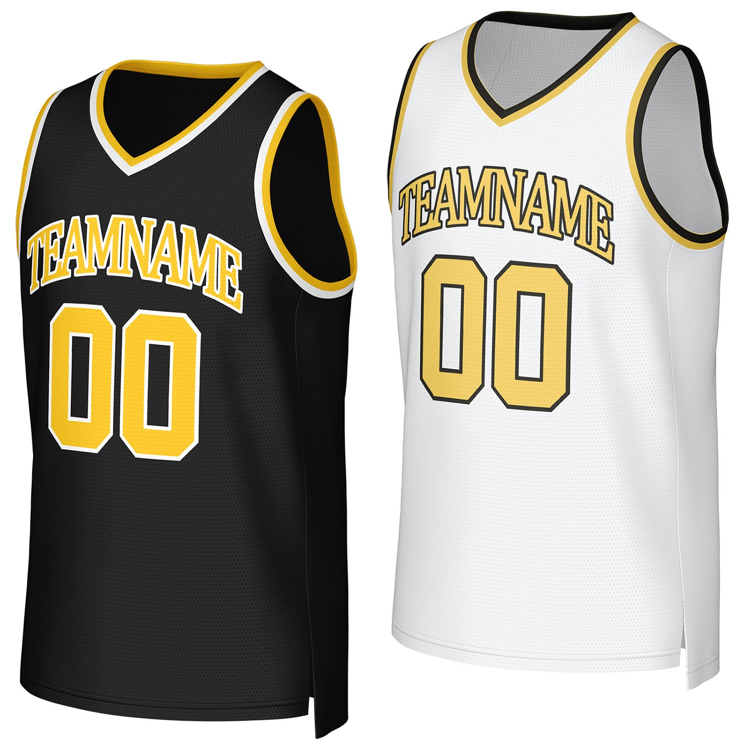 Custom black & white with gold accents reversible basketball jersey by Vosoli | Personalized team name & number sportswear