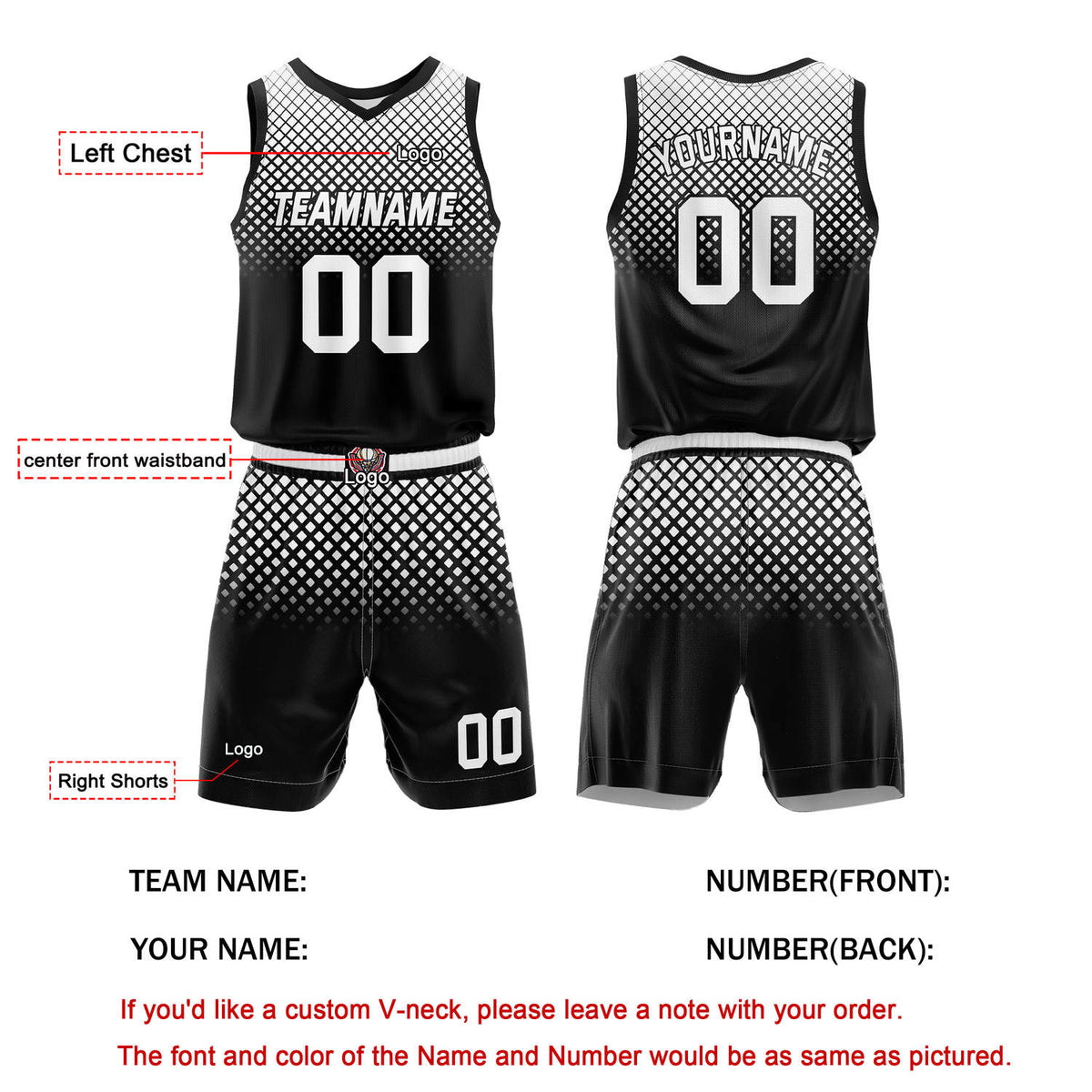 Custom Black White Gradient Basketball Uniform | Personalized Team Kit - Vosoli