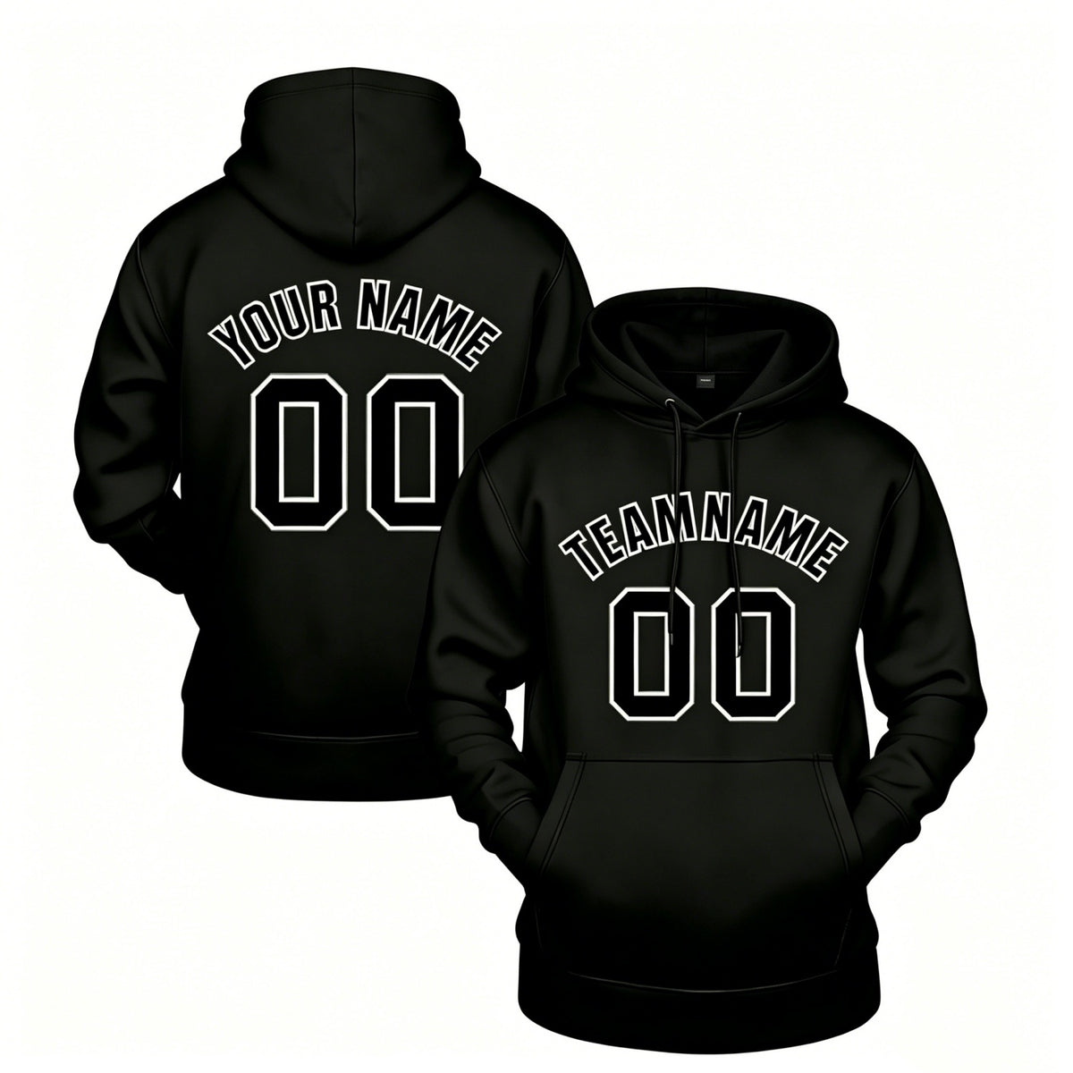 Custom Black &amp; White Hoodie | Personalized Name &amp; Number Sports Pullover | Vosoli