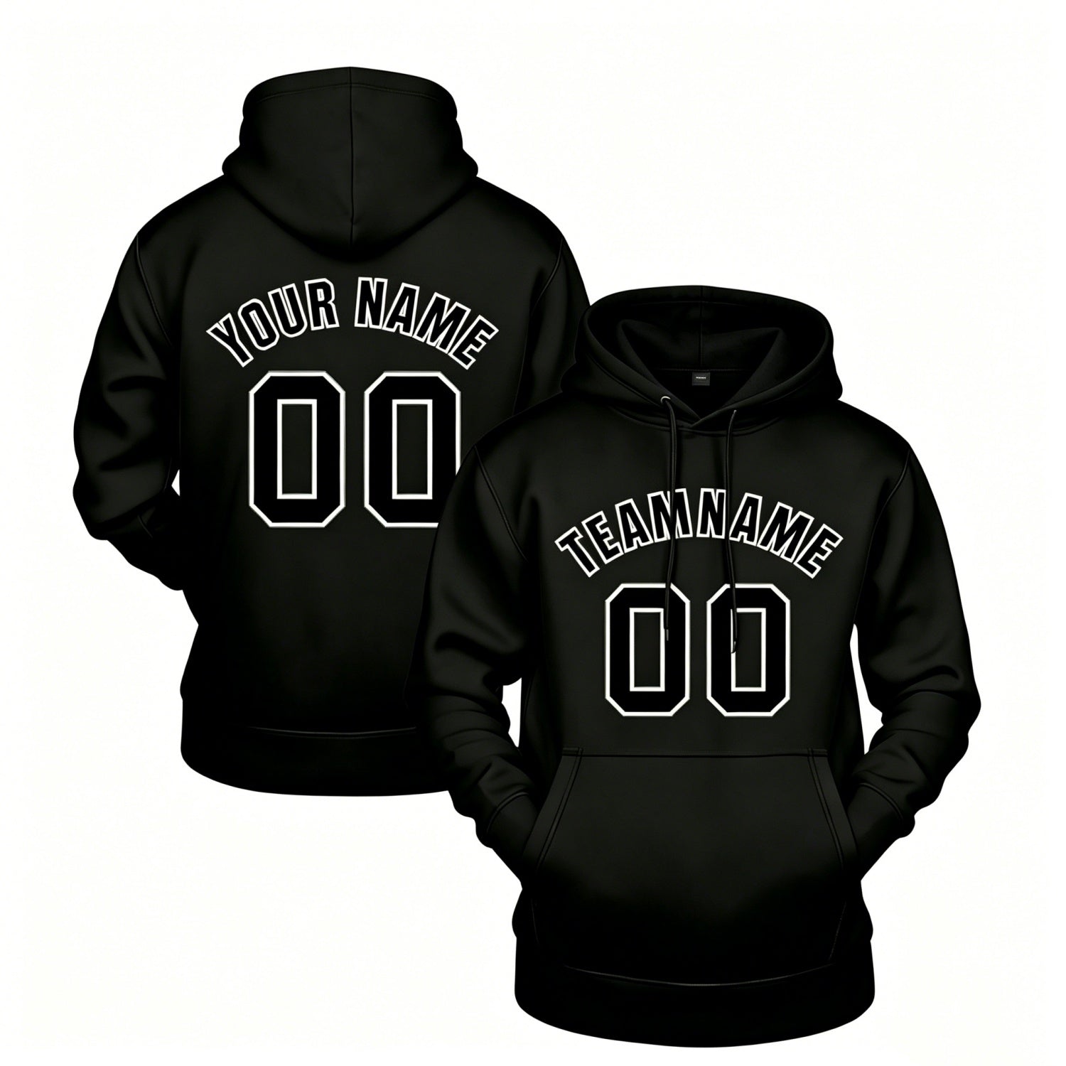 Custom Black & White Hoodie | Personalized Name & Number Sports Pullover | Vosoli