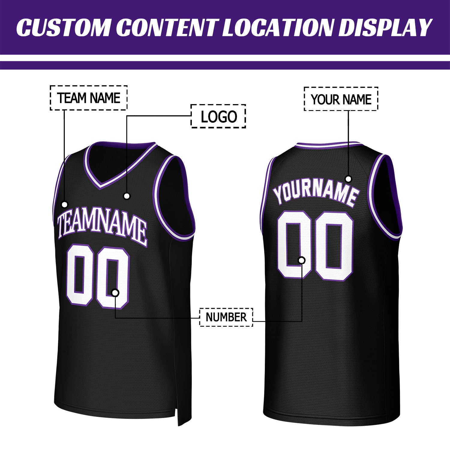 Custom Black & White Purple Mesh Basketball Jersey | Personalized Team Uniform for youth & adults