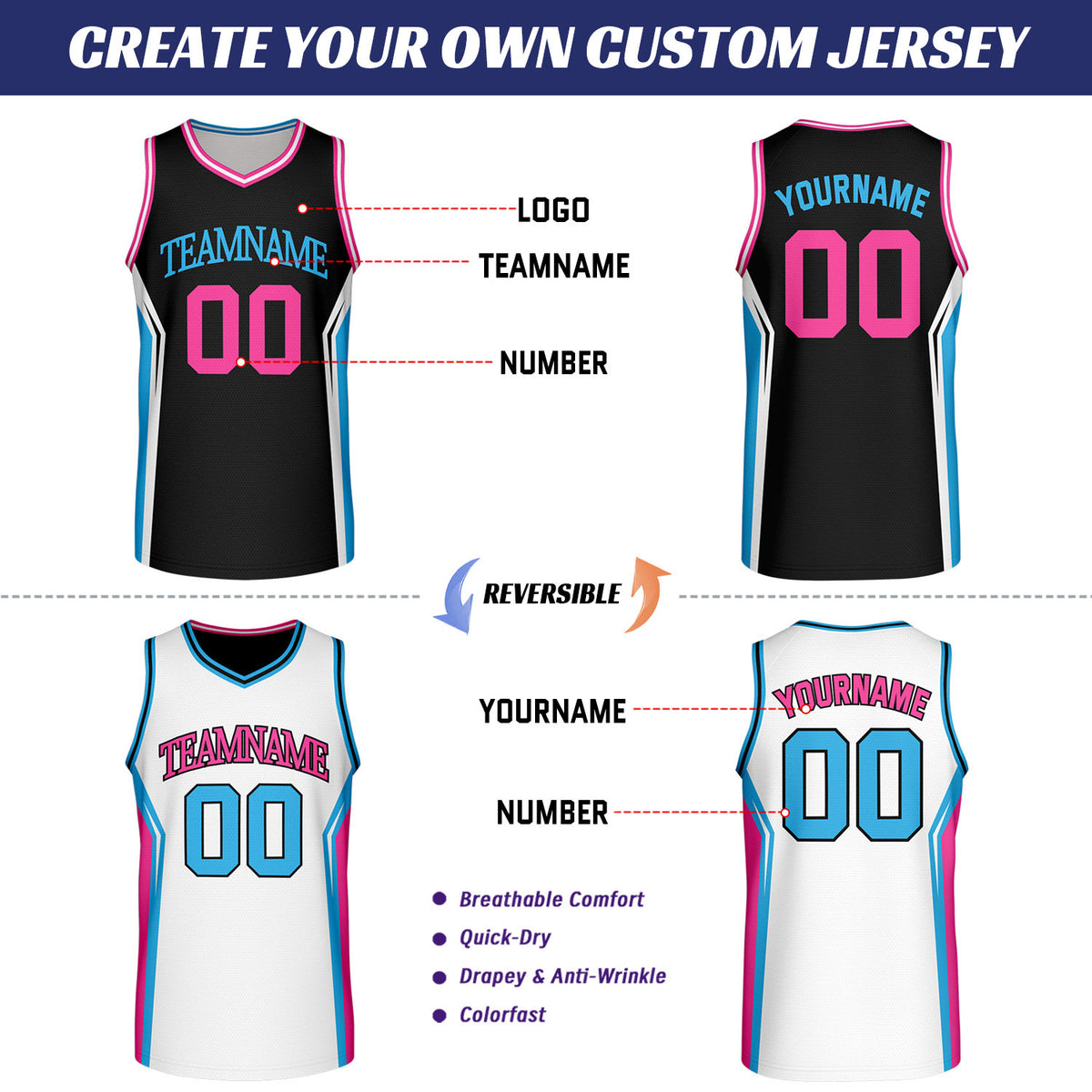 Custom Black & White Two Sided Basketball Uniform Set | Personalized Team Uniforms for Adult & Youth