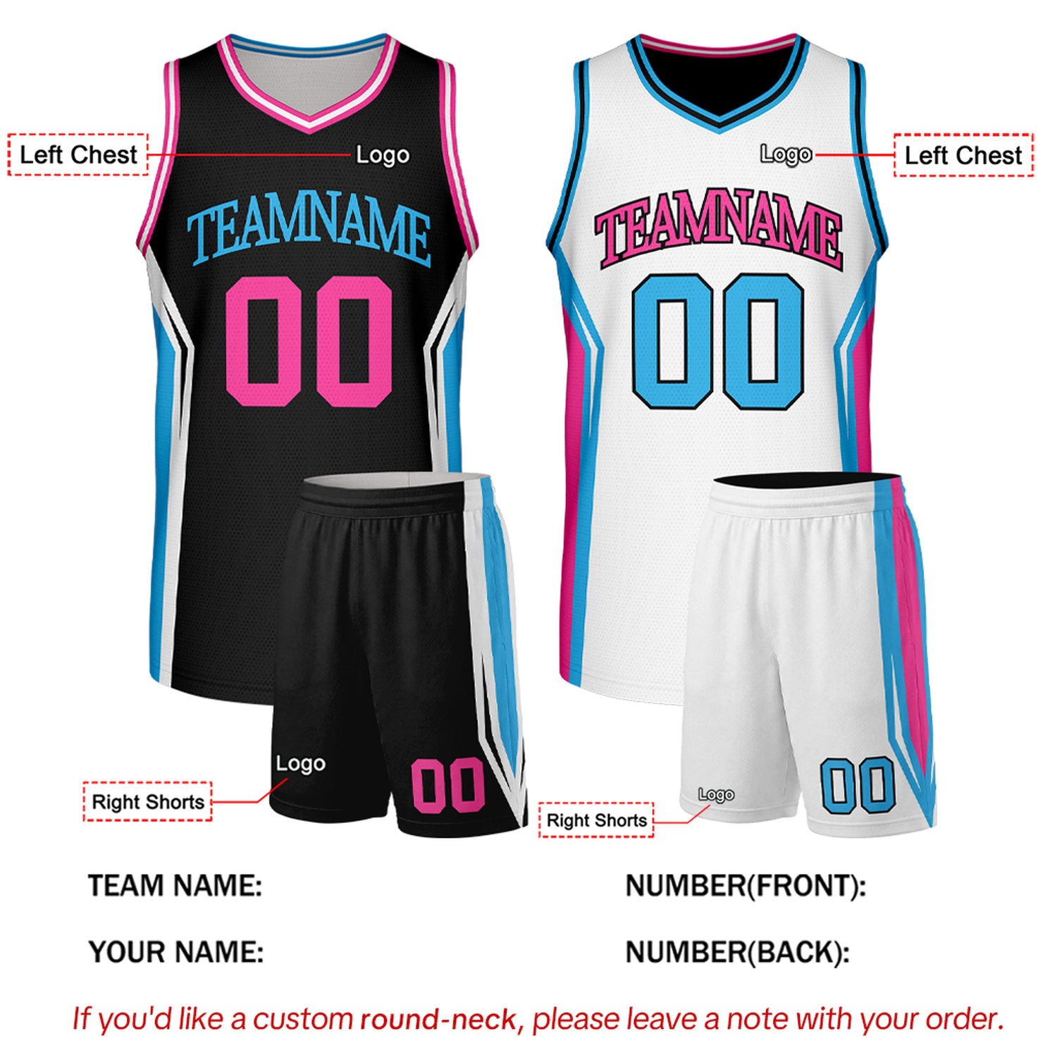 Custom Black & White Two Sided Basketball Uniform Set | Personalized Team Uniforms for Adult & Youth