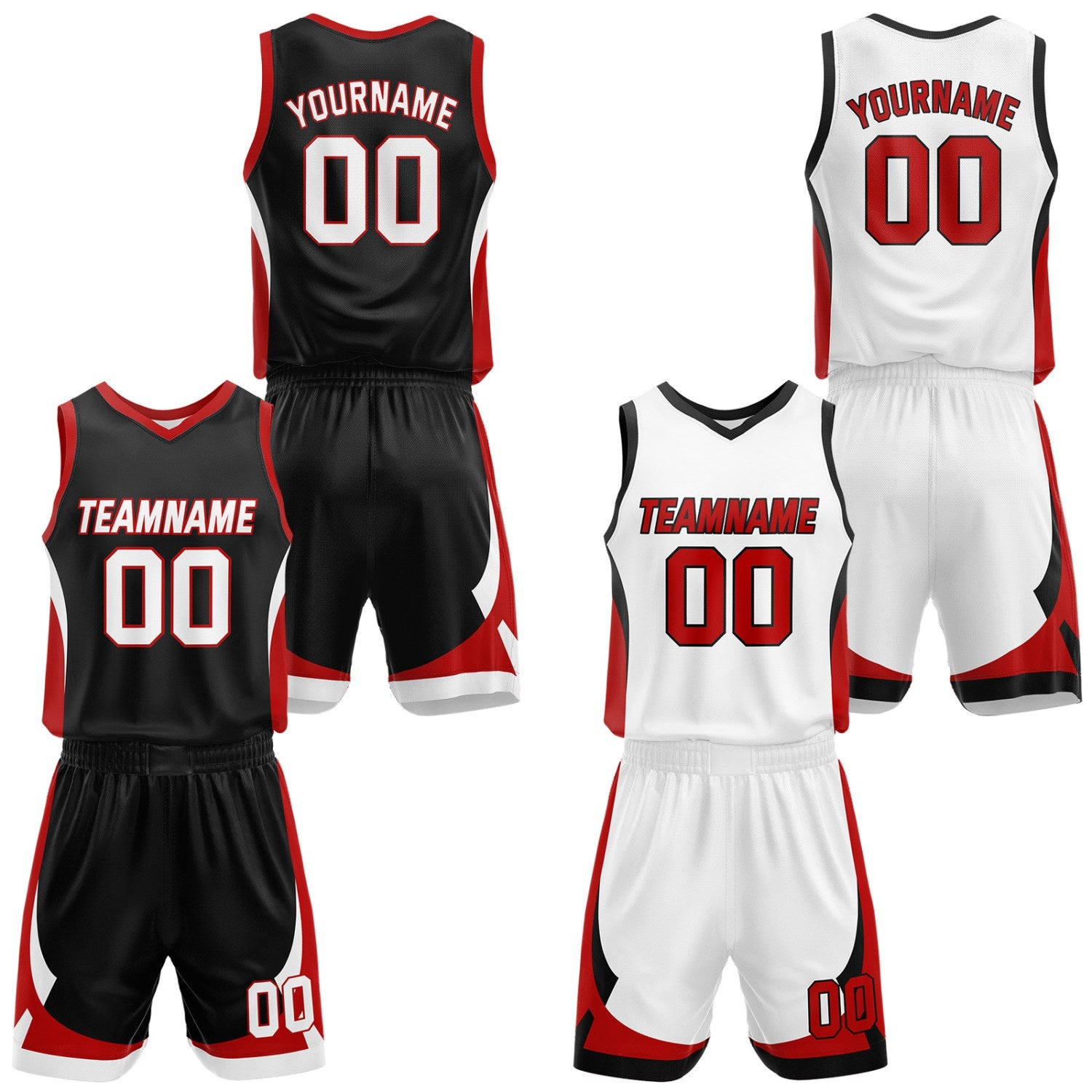 Custom black & white reversible basketball jersey set with shorts by Vosoli | Personalized team name, number & logo | Breathable mesh sport jersey uniform