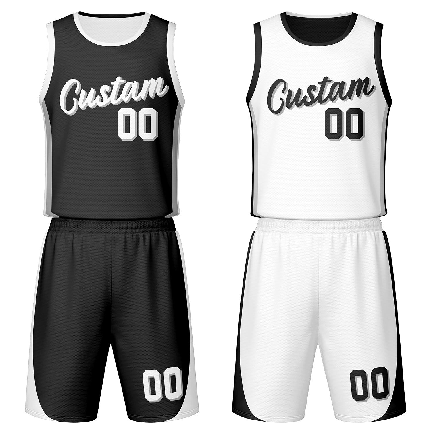 Shop custom black white reversible mesh basketball jersey set with Vosoli. Personalize with name, number & logo for training and games. Fast US shipping nationwide.