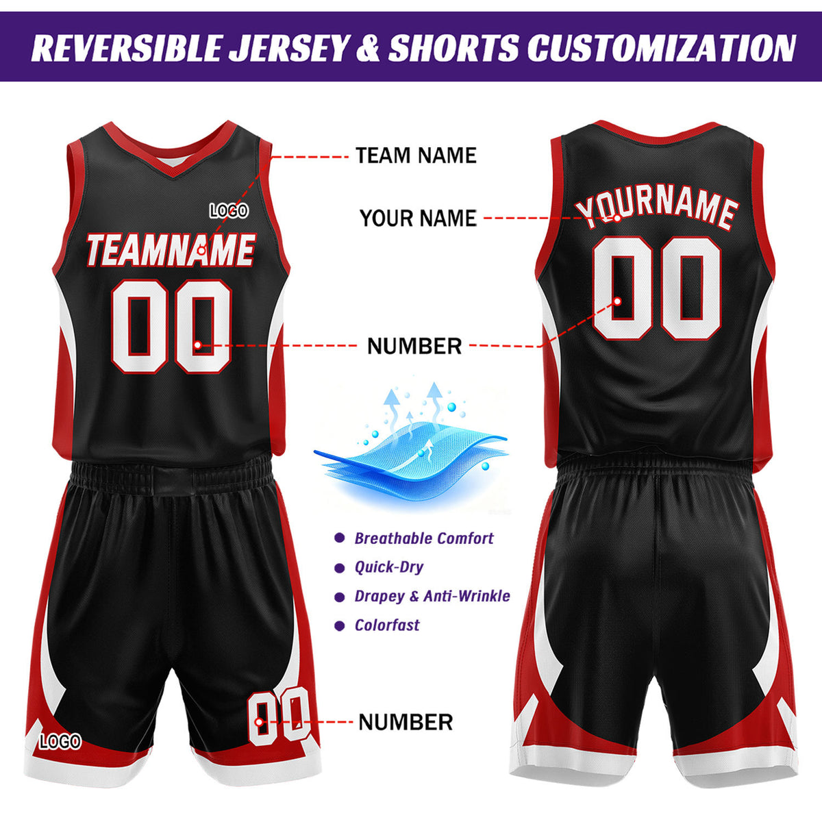 Custom Black White Reversible Basketball Jersey Set | Personalized Name Number Mesh Sports Uniform