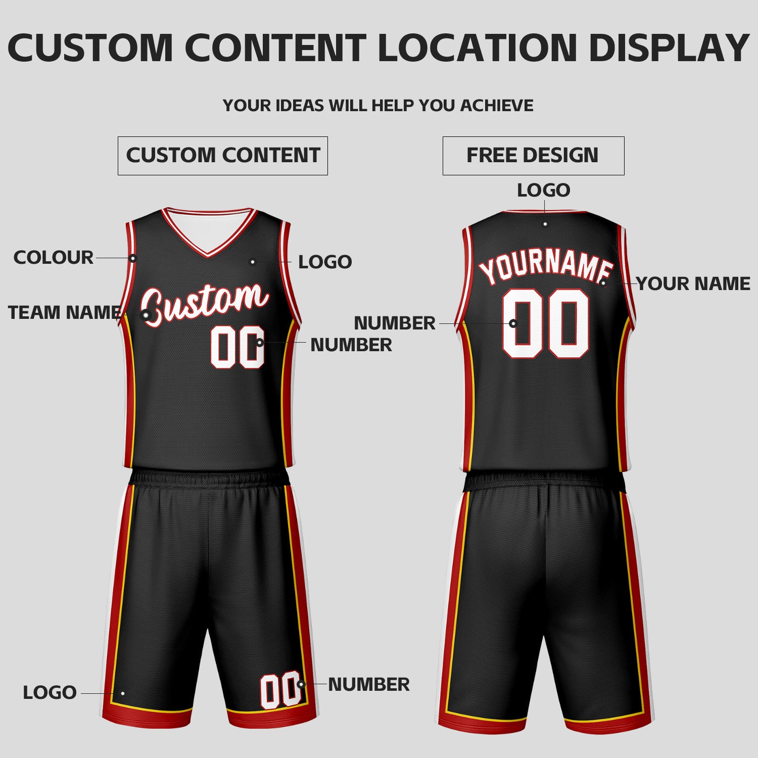 Custom Black White Reversible Basketball Jersey Set | Personalized Name Number Mesh Sports Uniform