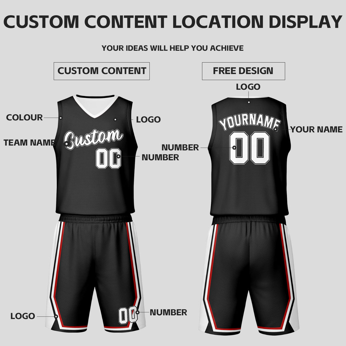 Custom Black White Reversible Basketball Jersey Set | Personalized Name Number Mesh Sports Uniform