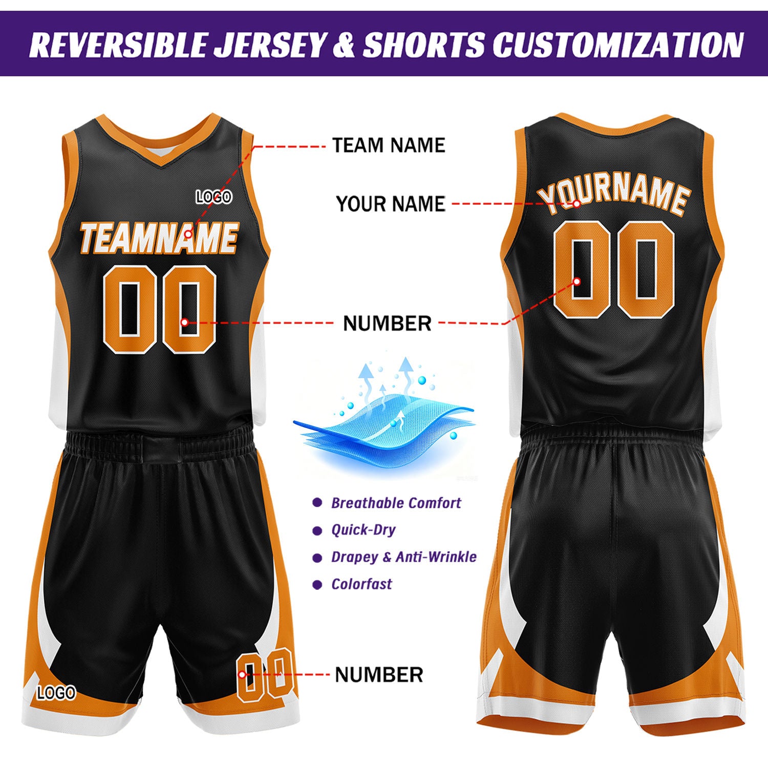 Custom Black White Reversible Basketball Jersey Set | Personalized Name Number Mesh Sports Uniform