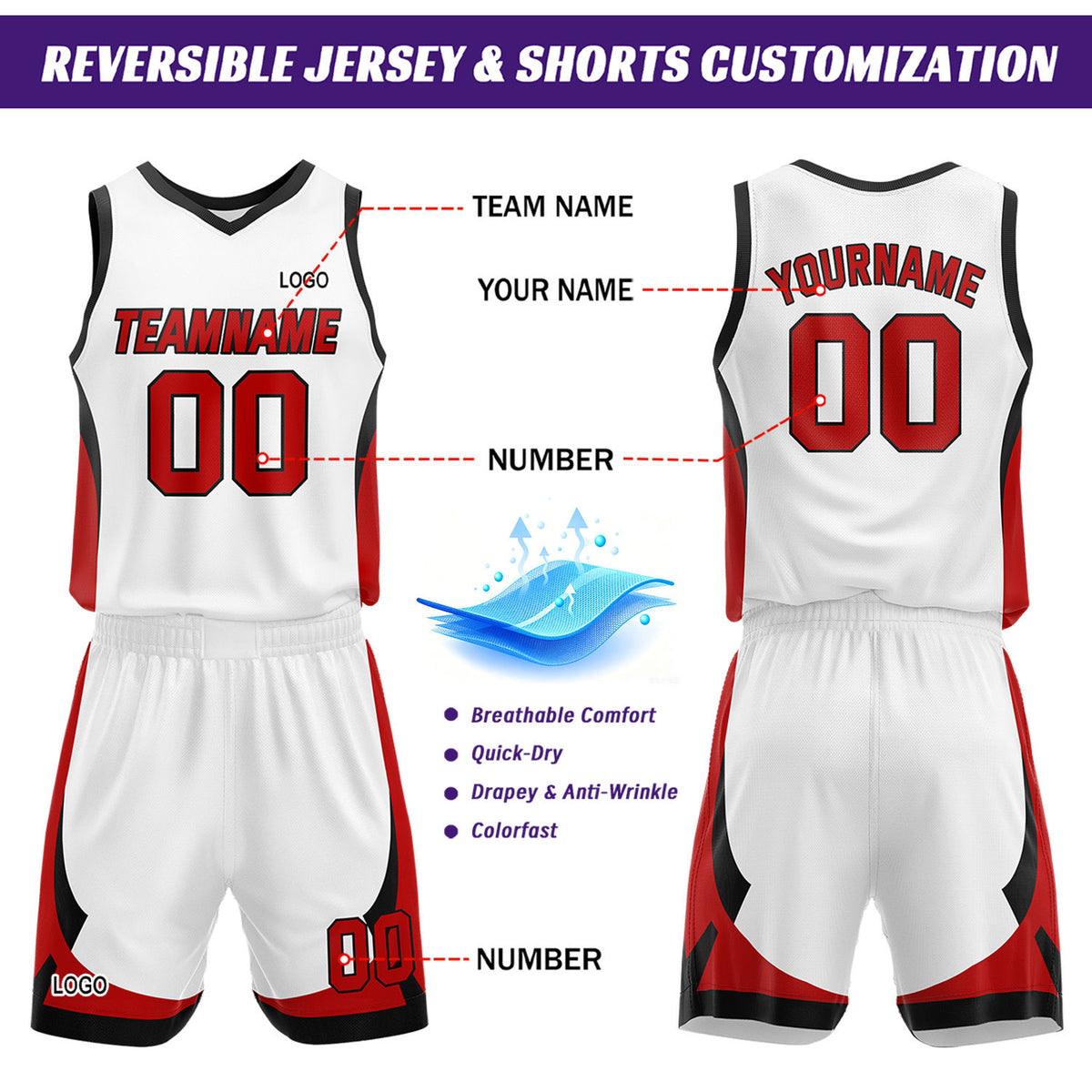 Custom Black White Reversible Basketball Jersey Set | Personalized Name Number Mesh Sports Uniform