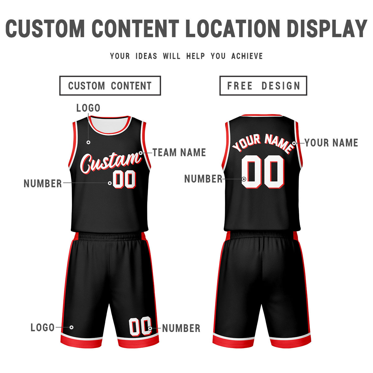 Custom Black White Reversible Basketball Jersey Set | Personalized Name Number Mesh Sports Uniform