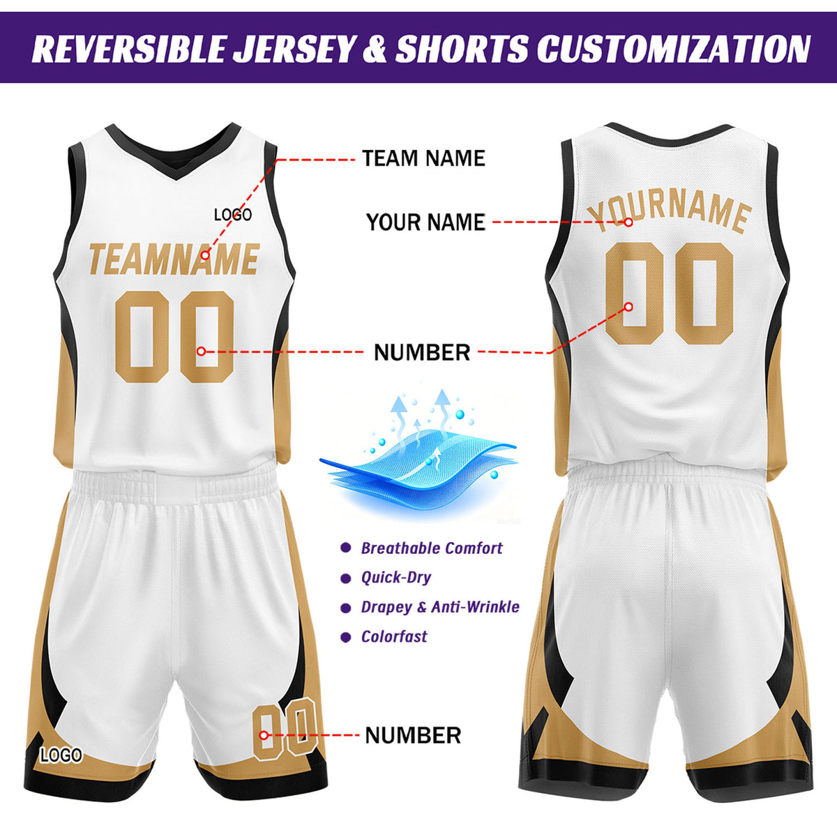 Custom Black White Reversible Basketball Jersey Set | Personalized Name Number Mesh Sports Uniform
