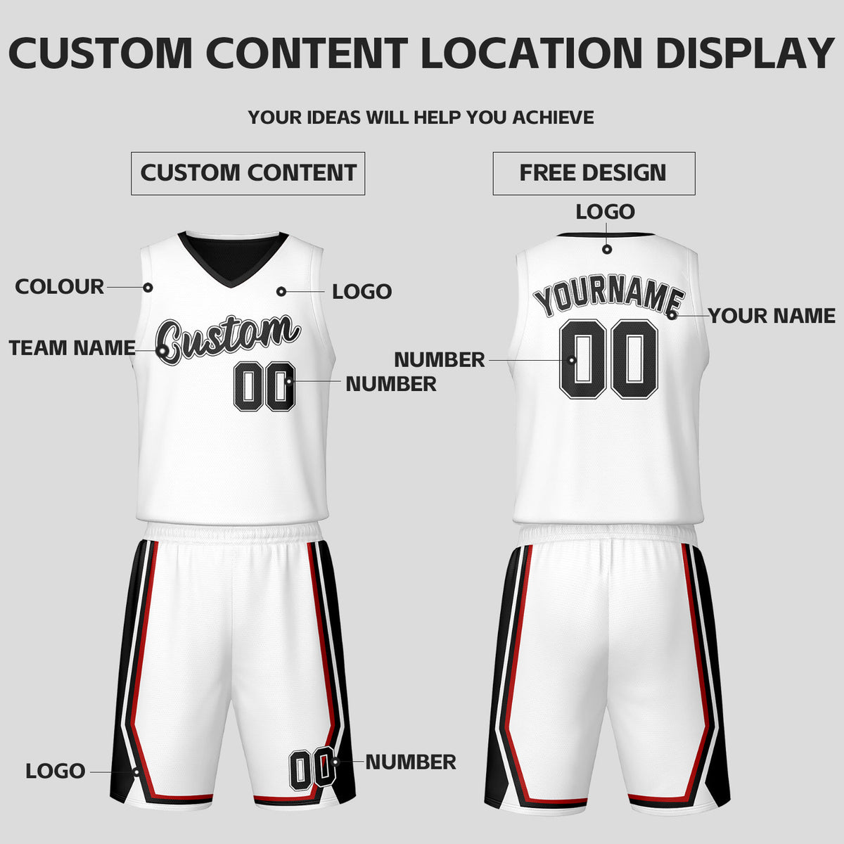 Custom Black White Reversible Basketball Jersey Set | Personalized Name Number Mesh Sports Uniform
