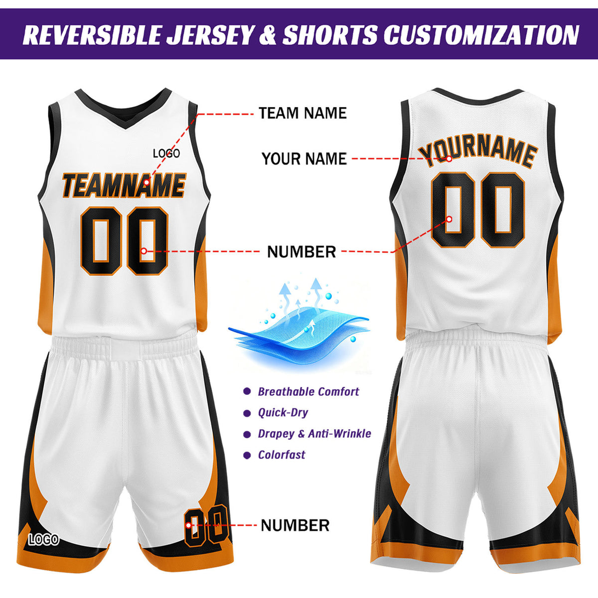 Custom Black White Reversible Basketball Jersey Set | Personalized Name Number Mesh Sports Uniform