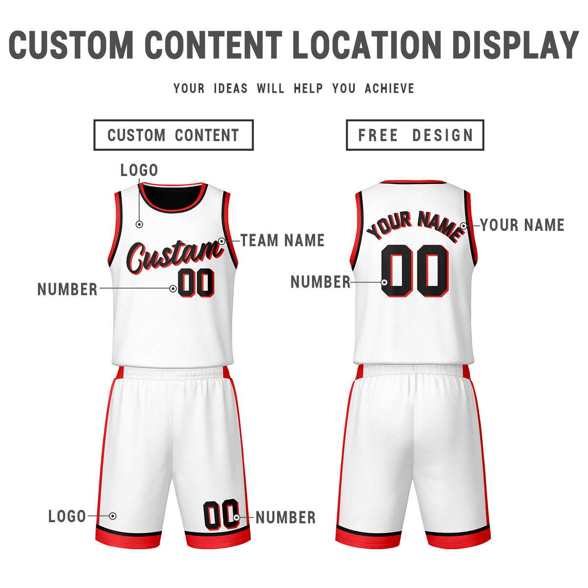 Custom Black White Reversible Basketball Jersey Set | Personalized Name Number Mesh Sports Uniform