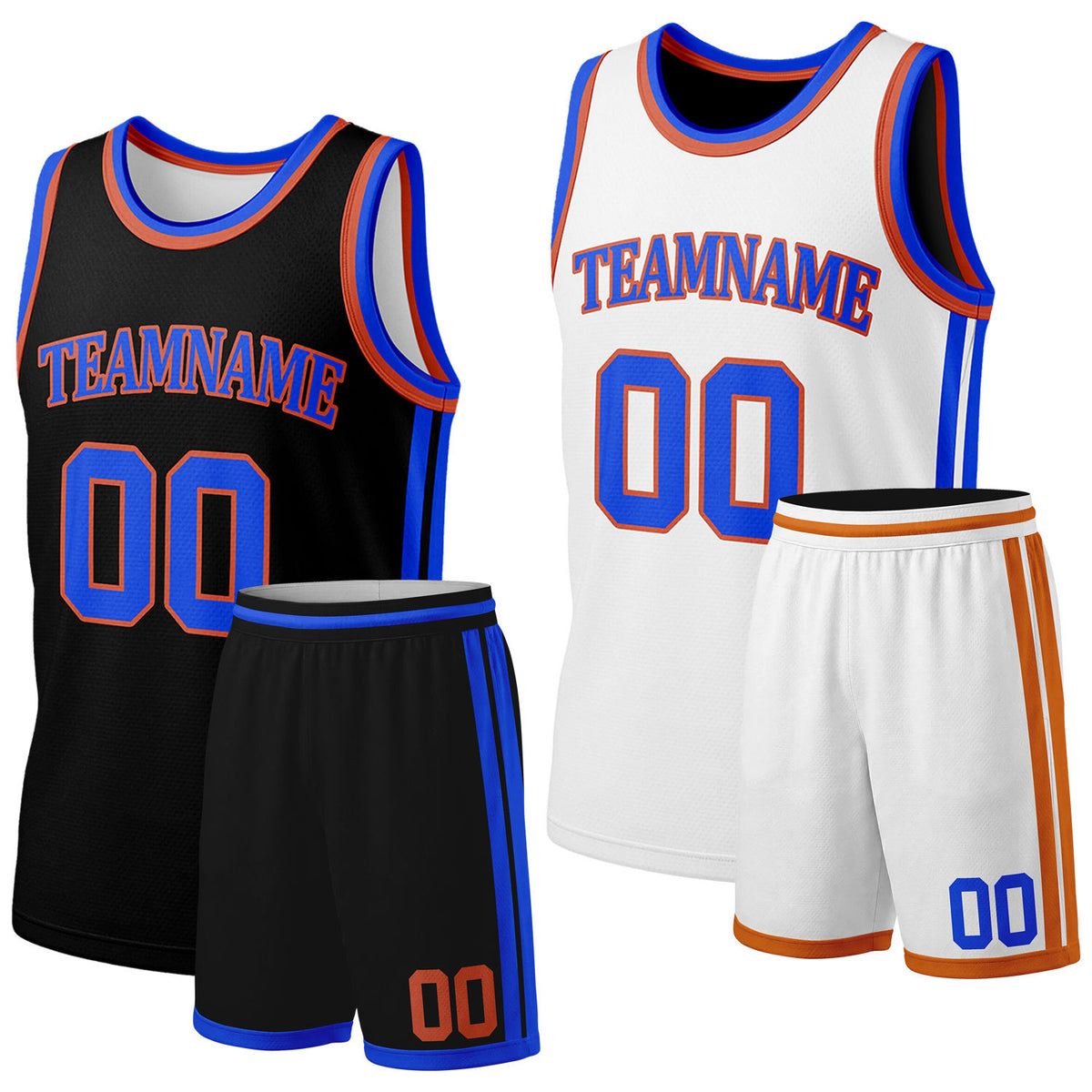 Custom black &amp; white reversible basketball jersey shorts set by Vosoli | Personalized team name &amp; number full team uniform sportswear