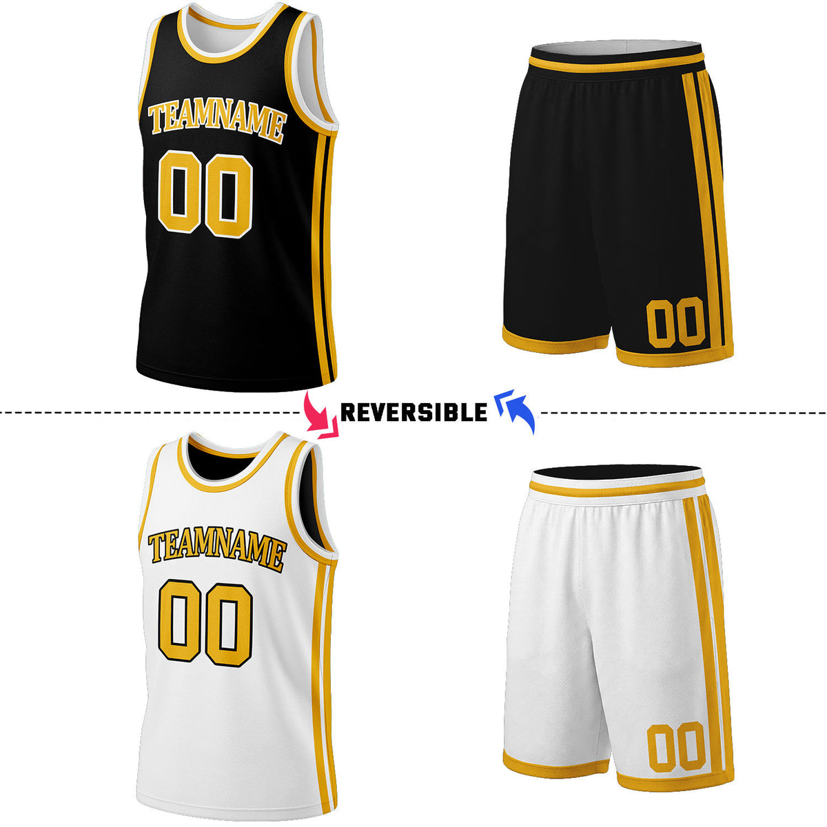 Custom Black & White Reversible Basketball Jersey Shorts Set | Personalized Full Team Uniform