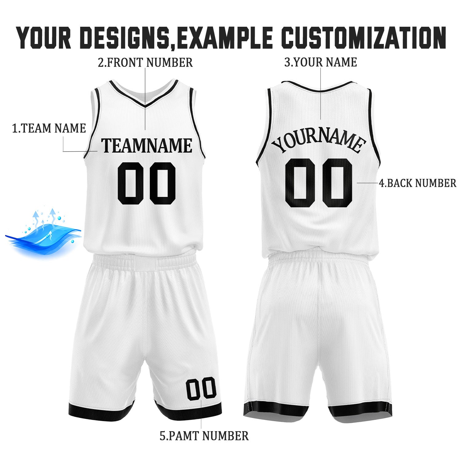 Custom Black & White Reversible Basketball Jersey Shorts Set | Personalized Full Team Uniform