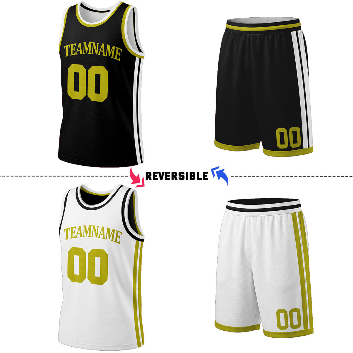 Custom Black & White Reversible Basketball Jersey Shorts Set | Personalized Full Team Uniform