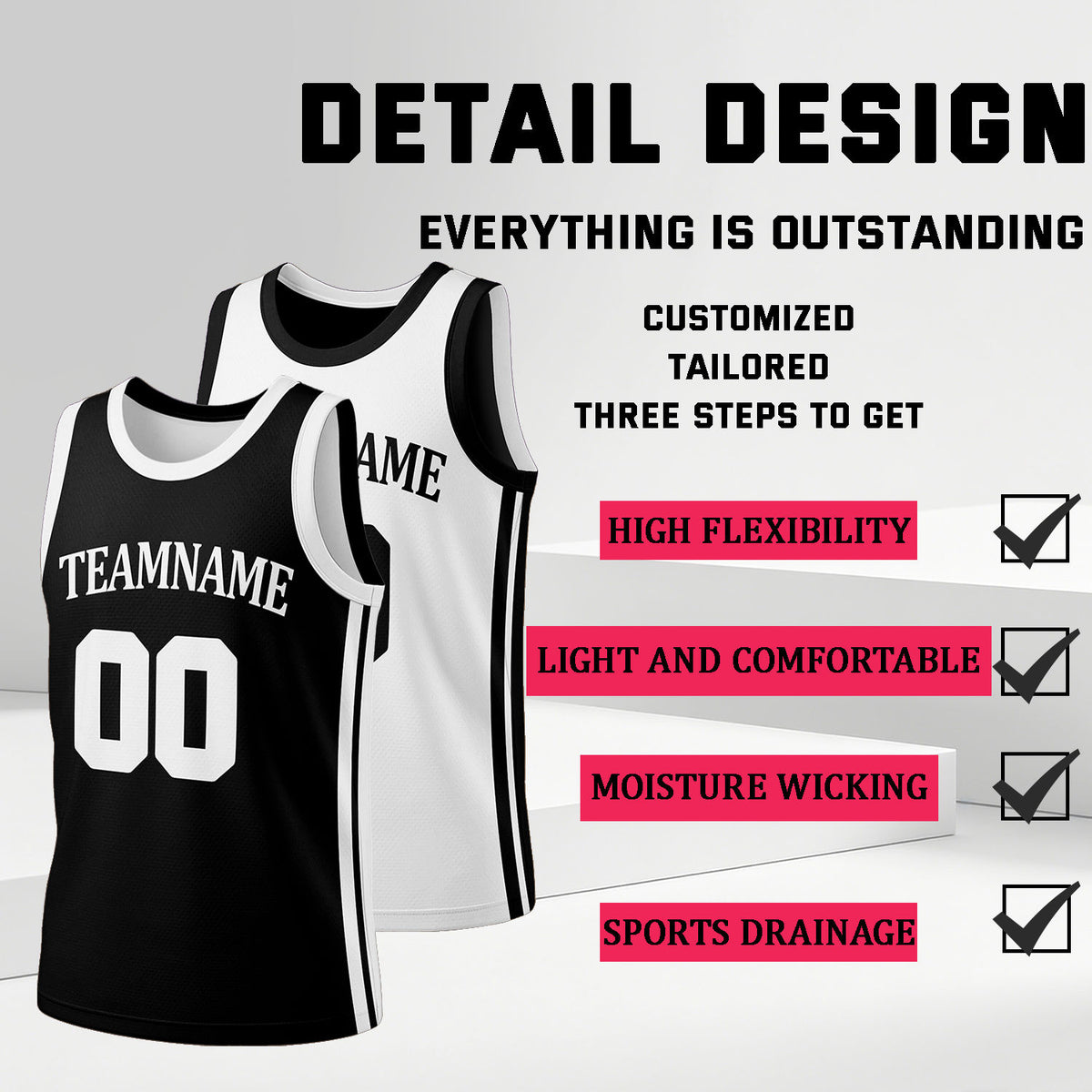 Custom Black & White Reversible Basketball Jersey Shorts Set | Personalized Full Team Uniform