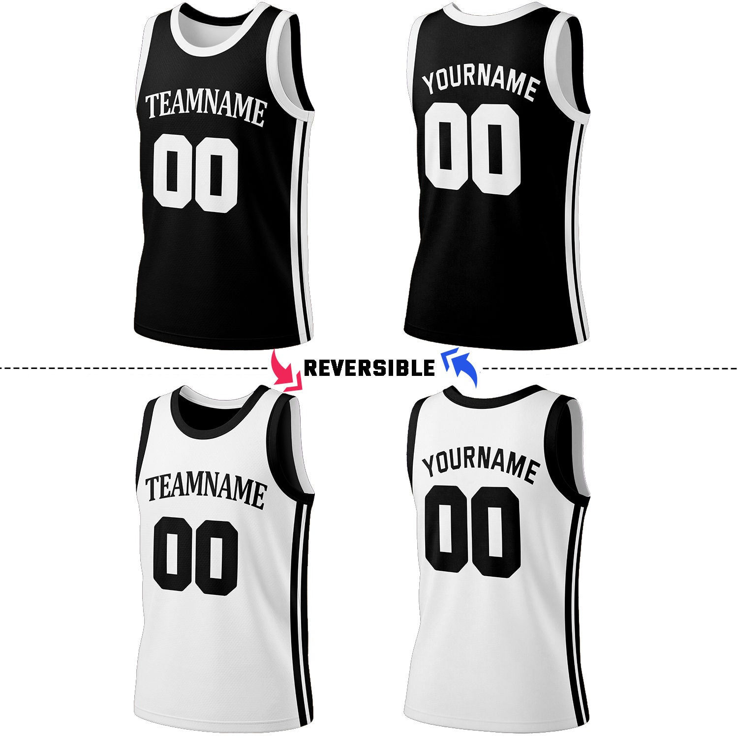 Custom Black & White Reversible Basketball Jersey Shorts Set | Personalized Full Team Uniform