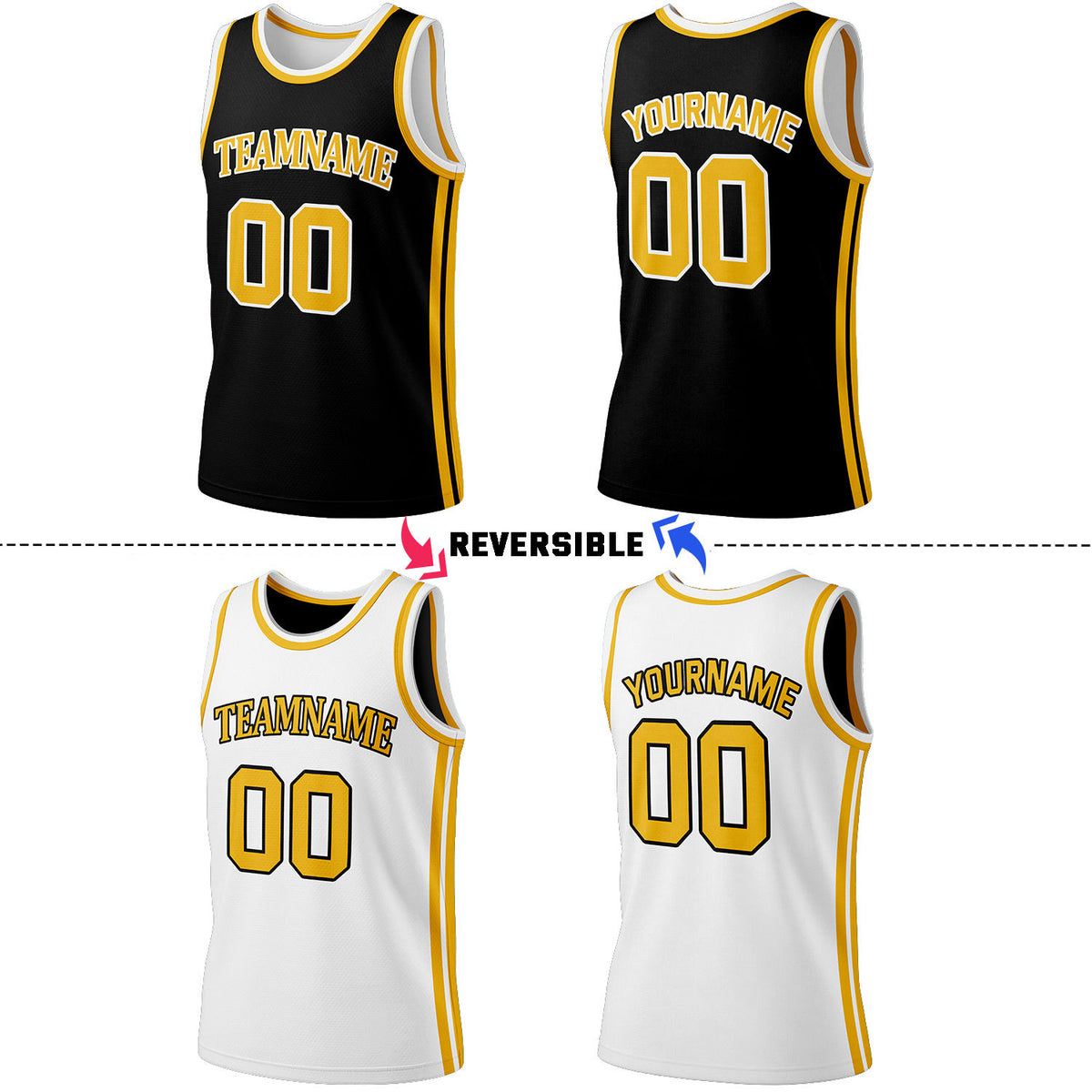Custom Black & White Reversible Basketball Jersey Shorts Set | Personalized Full Team Uniform