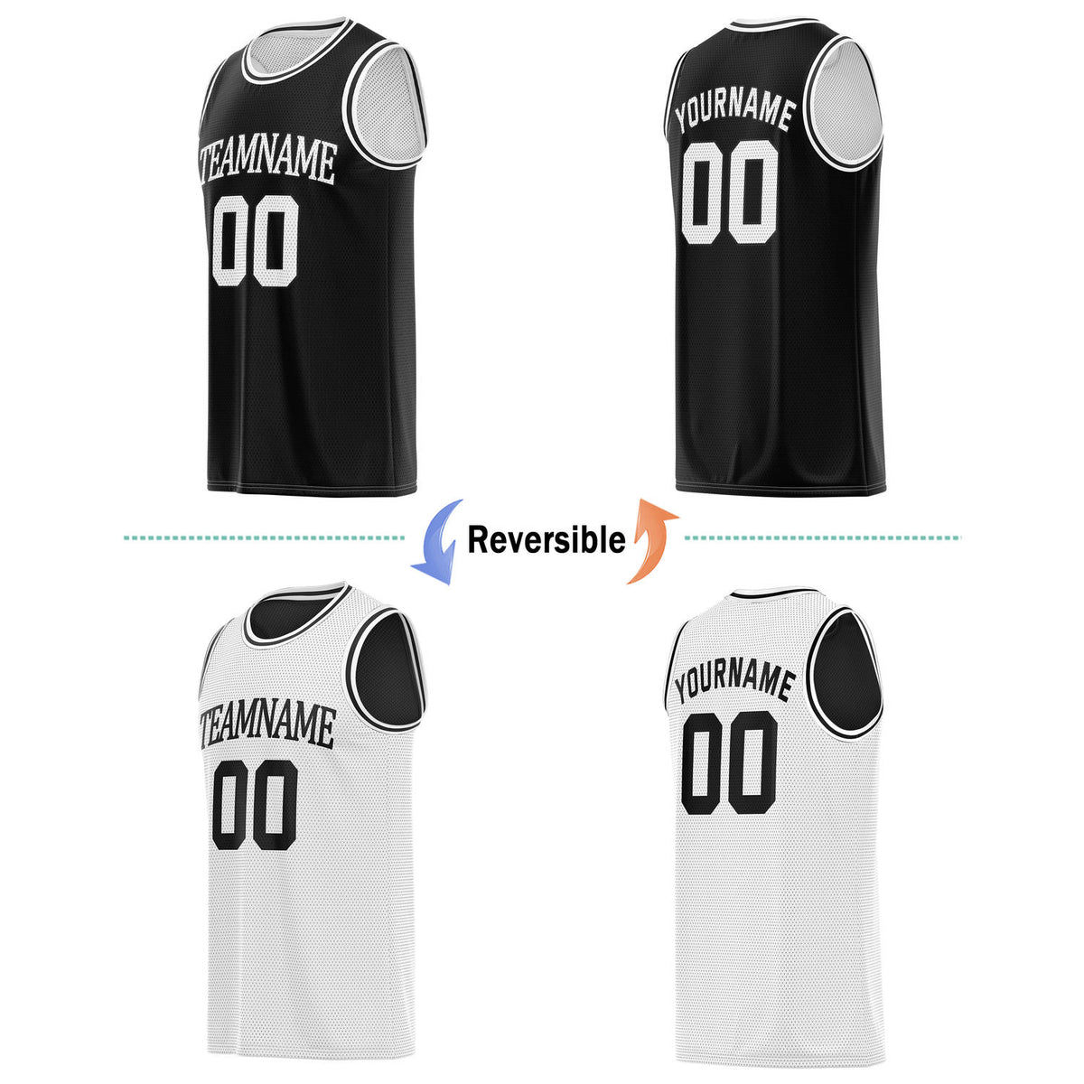 Custom Black & White Reversible Basketball Jersey | Personalized Team Name & Number - Vosoli
