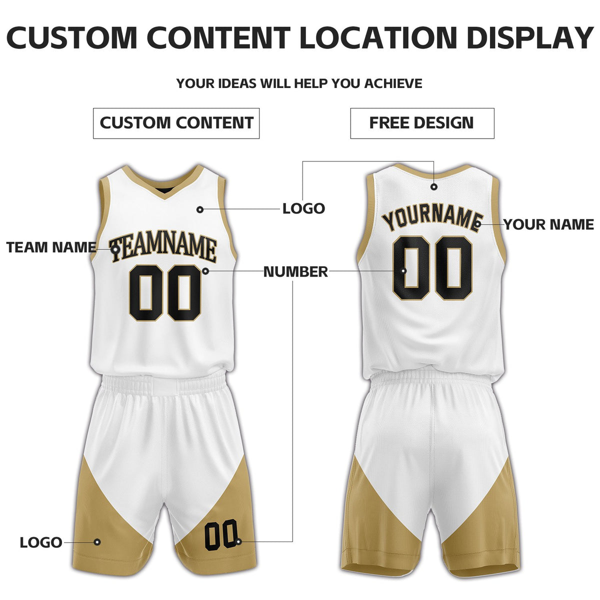 Custom Black & White Reversible Basketball Uniform Set | Personalized Name Number Sports Jersey Shorts Kit