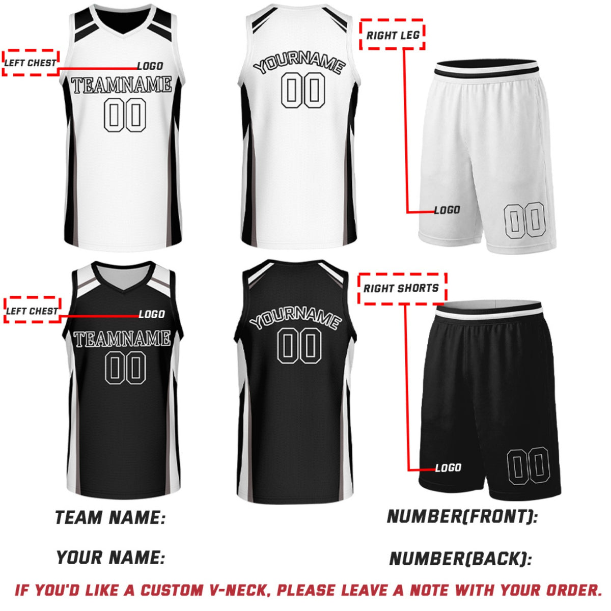 Custom Black & White Reversible Basketball Jerseys | Personalized Team Uniforms Set for Men Women