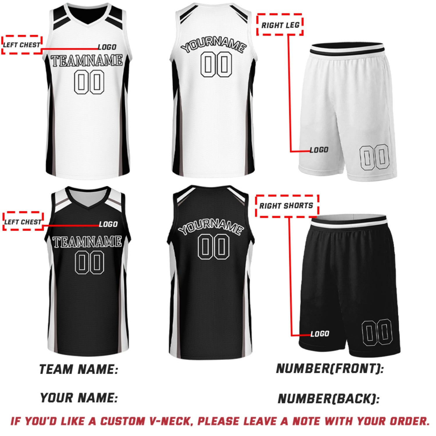 Custom Black & White Reversible Basketball Jerseys | Personalized Team Uniforms Set for Men Women