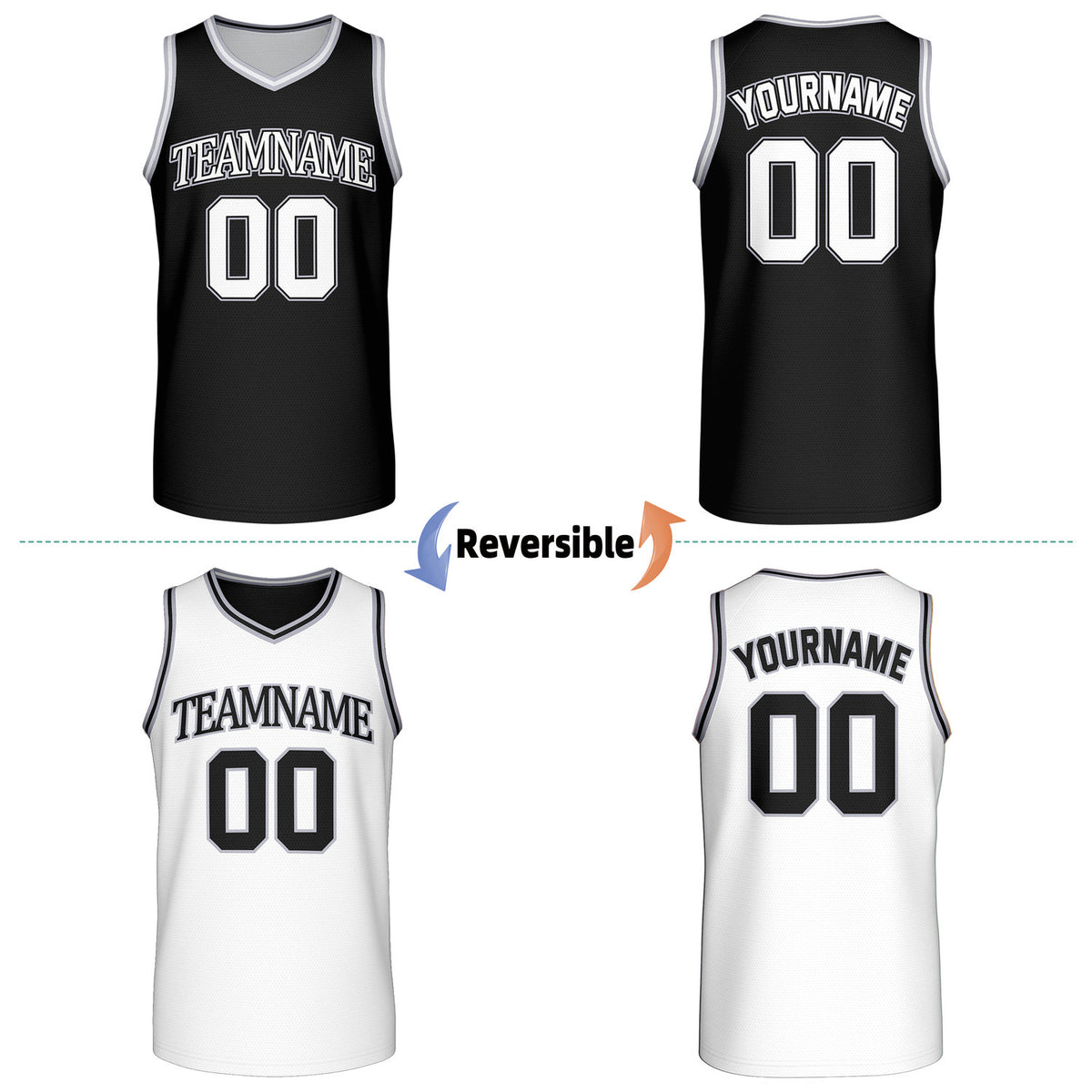 Custom Retro White & Black Reversible Basketball Jersey | Personalized Team Jersey | Vosoli