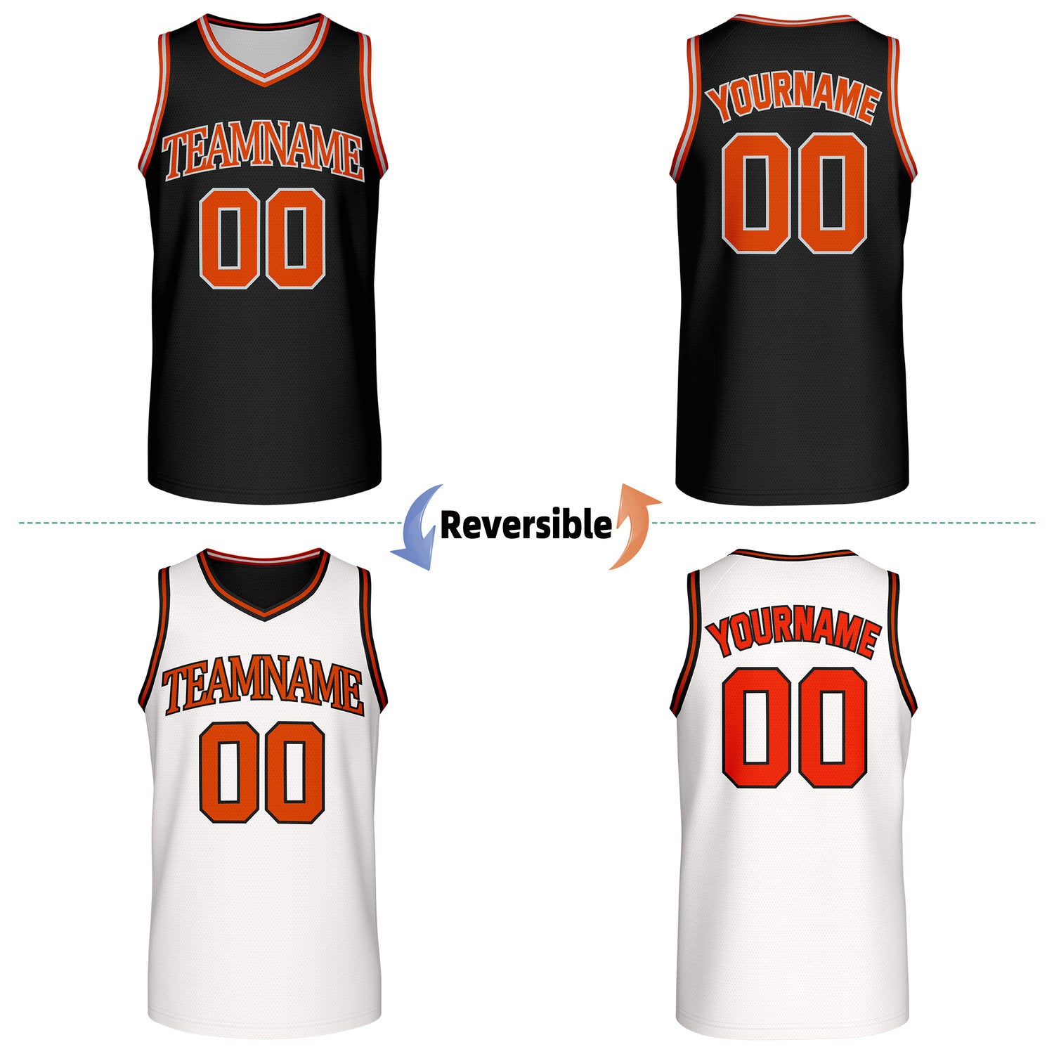 Custom reversible retro black & white basketball jersey, personalized team name & number, 2-in-1 sleeveless uniform for men women youth adult game practice - Vosoli