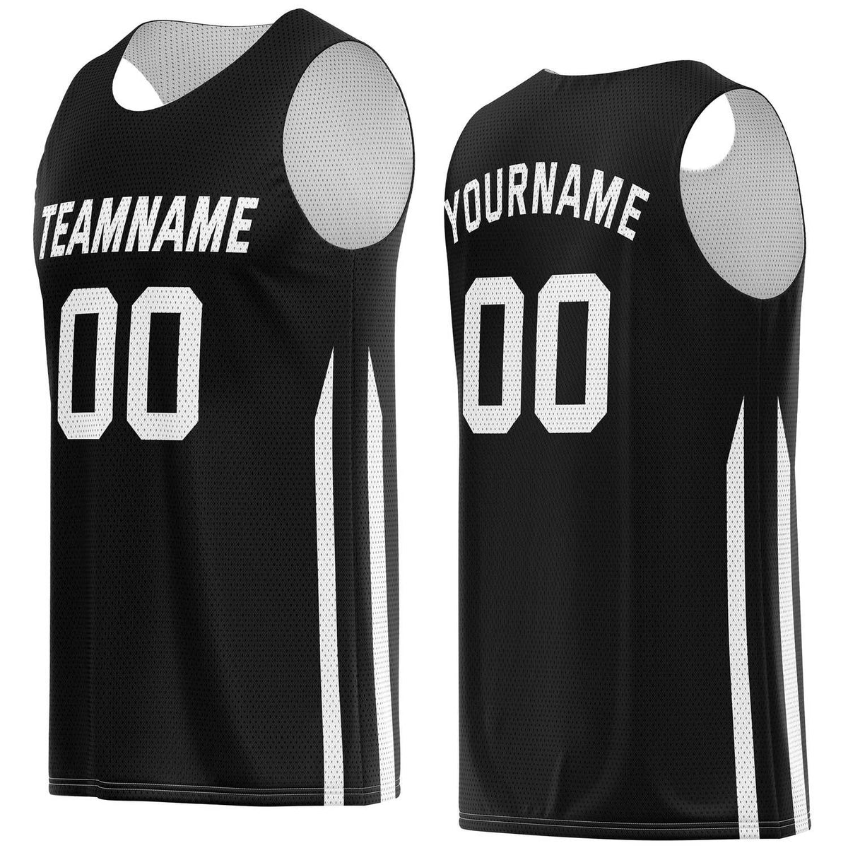 Custom Black &amp; White Stripe Mesh Basketball Jersey | Personalized Team Kit - Vosoli