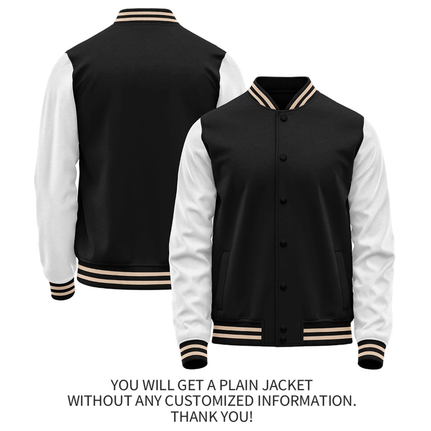 Custom Black White Jacket Personalized Team Name Number Letterman Bomber for Adult & Youth