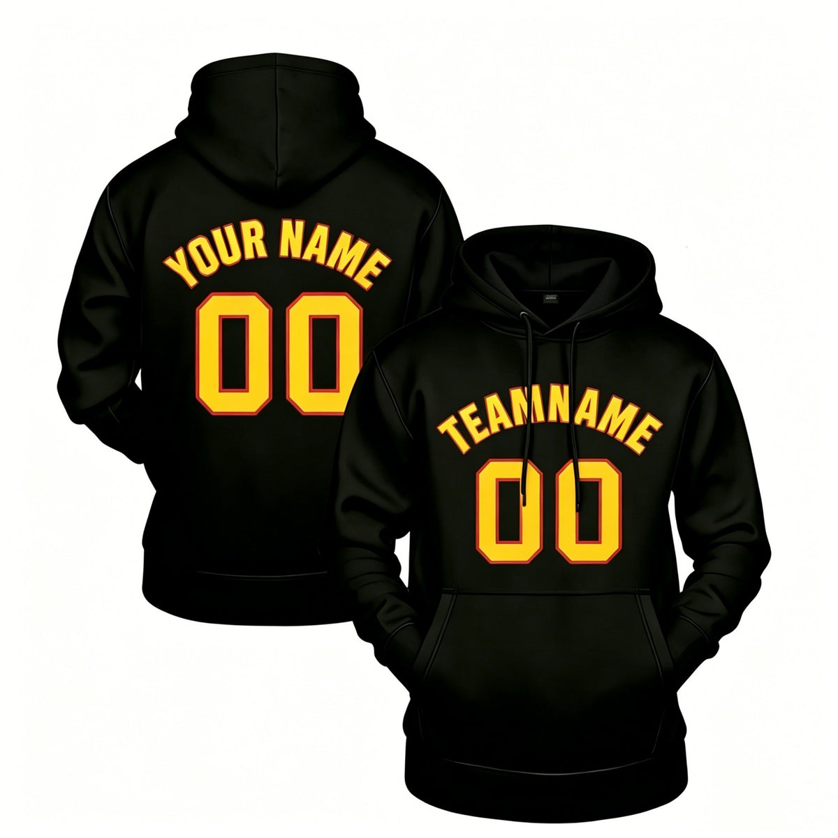 Custom black hoodie with yellow print, personalized name &amp; number pullover, casual sports hoodie for men women youth fan wear - Vosoli