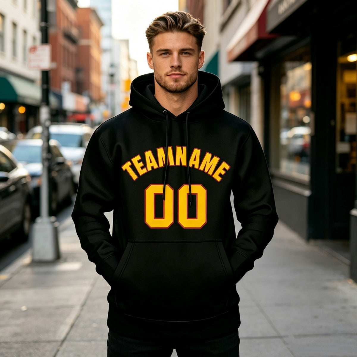 Custom Black & Yellow Hoodie | Personalized Name & Number Sports Pullover | Vosoli
