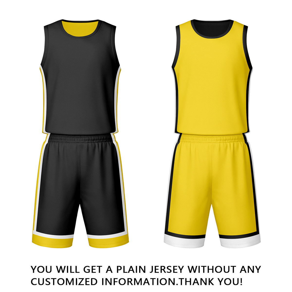 Custom Black & Yellow Reversible Basketball Jersey Shorts Set | Personalized Team Uniform