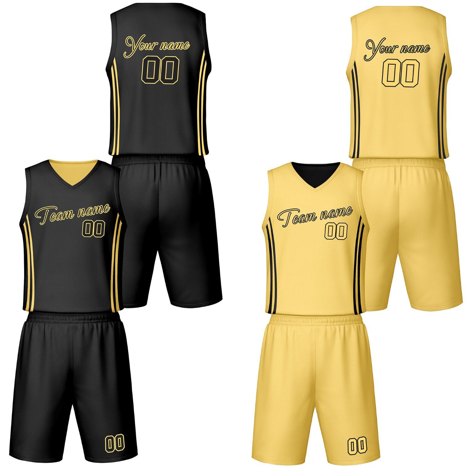 Custom Black & Yellow Reversible Basketball Jersey Shorts Set | Personalized Team Uniform
