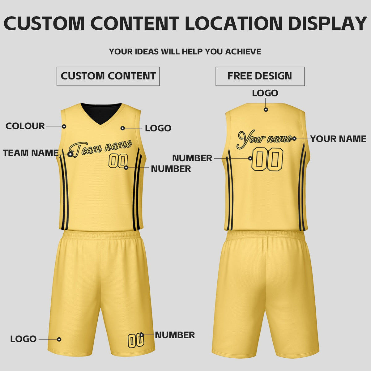 Custom Black & Yellow Reversible Basketball Jersey Shorts Set | Personalized Team Uniform