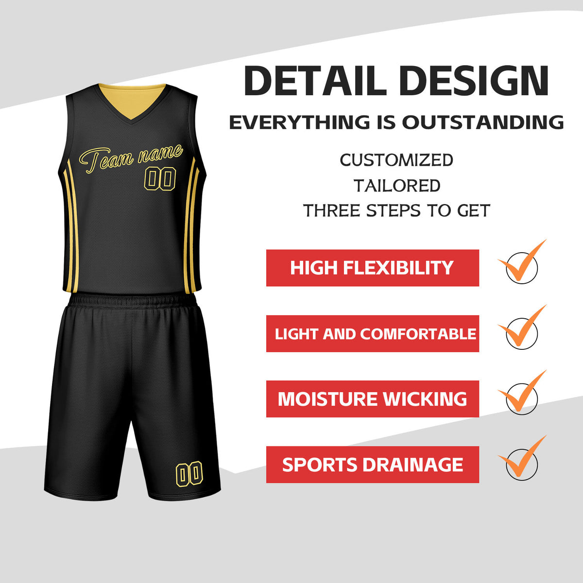 Custom Black & Yellow Reversible Basketball Jersey Shorts Set | Personalized Team Uniform
