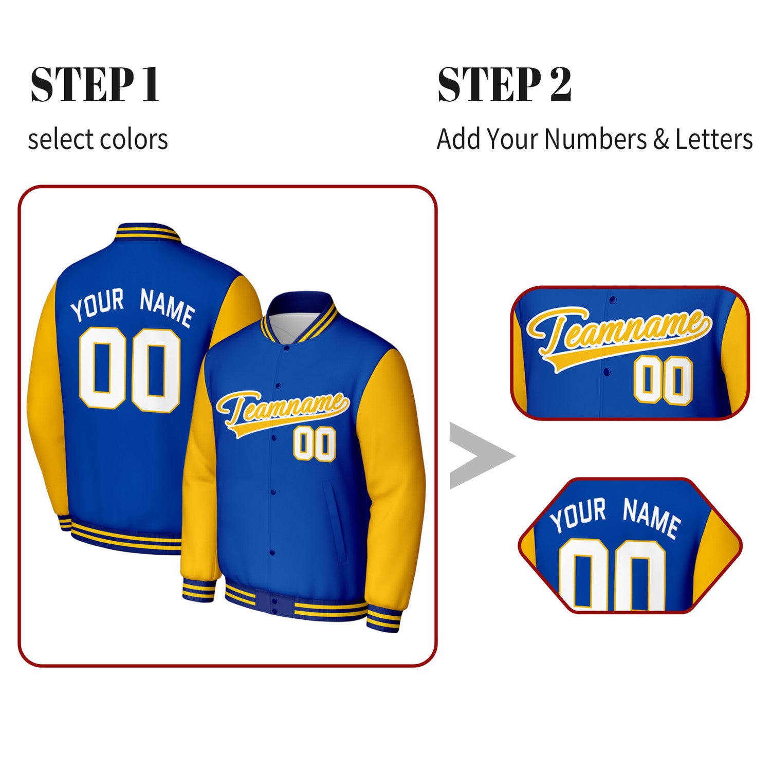 Custom Blue & Gold Varsity Baseball Jacket | Personalized Jacket with Stitched Name & Number for Adult & Youth