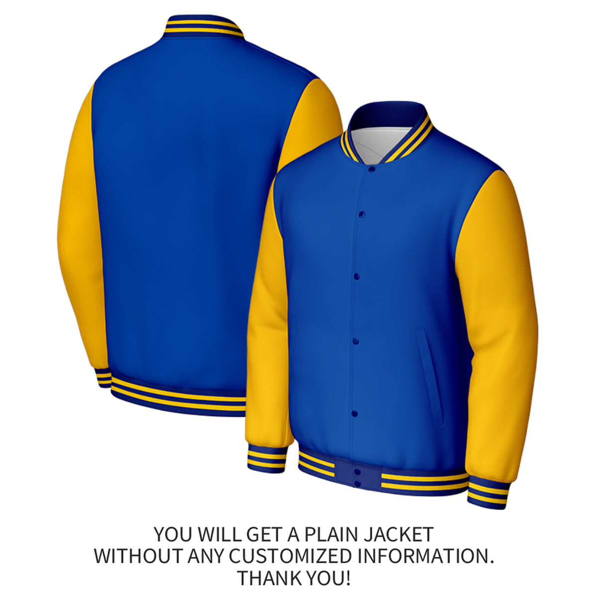 Custom Blue & Gold Varsity Baseball Jacket | Personalized Jacket with Stitched Name & Number for Adult & Youth