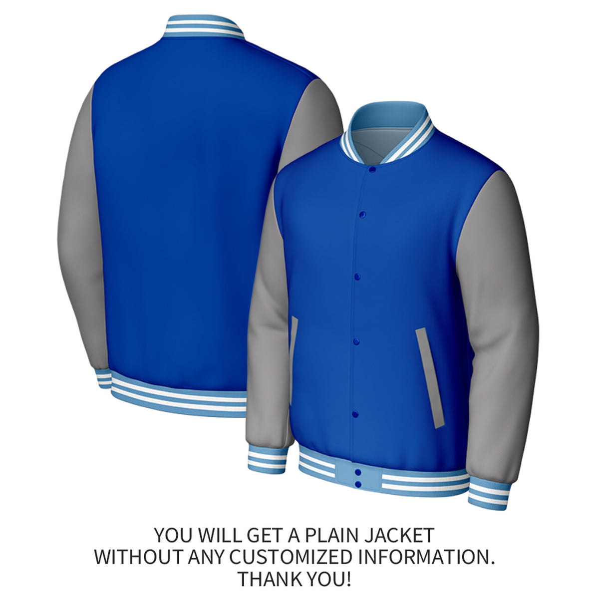 Custom Blue & Gray Varsity Baseball Jacket | Personalized Jacket with Stitched Name & Number for Adult & Youth