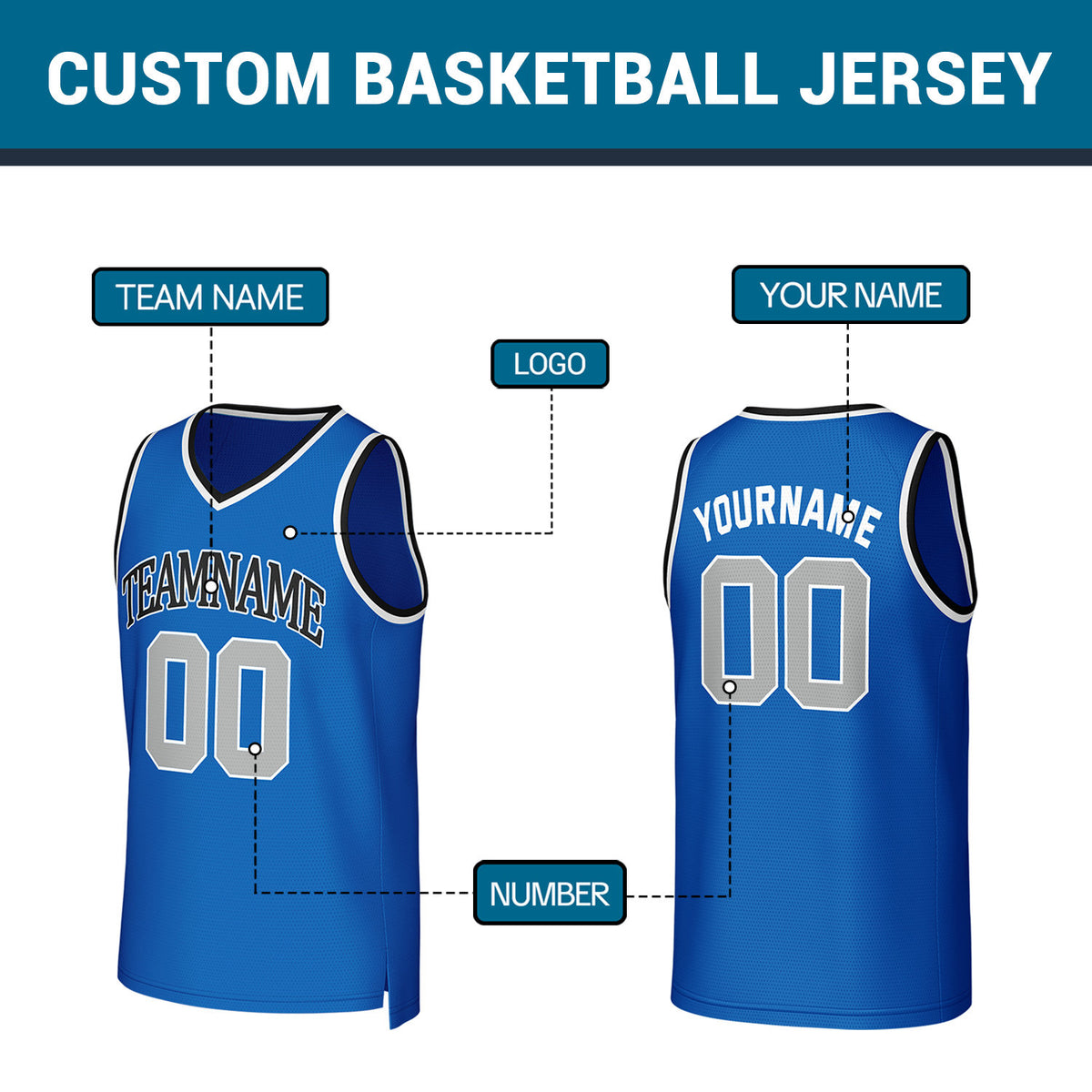 Custom Blue Gray Stitched Basketball Jersey | Personalized Name Number Logo Mesh Sports Jersey