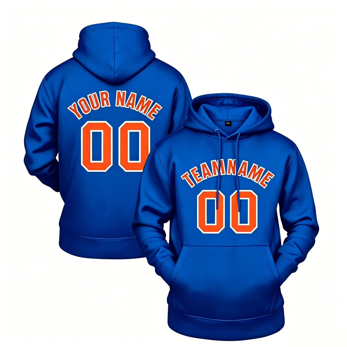 Custom blue hoodie with orange print, personalized name &amp; number pullover, casual sports hoodie for men women youth fan wear - Vosoli