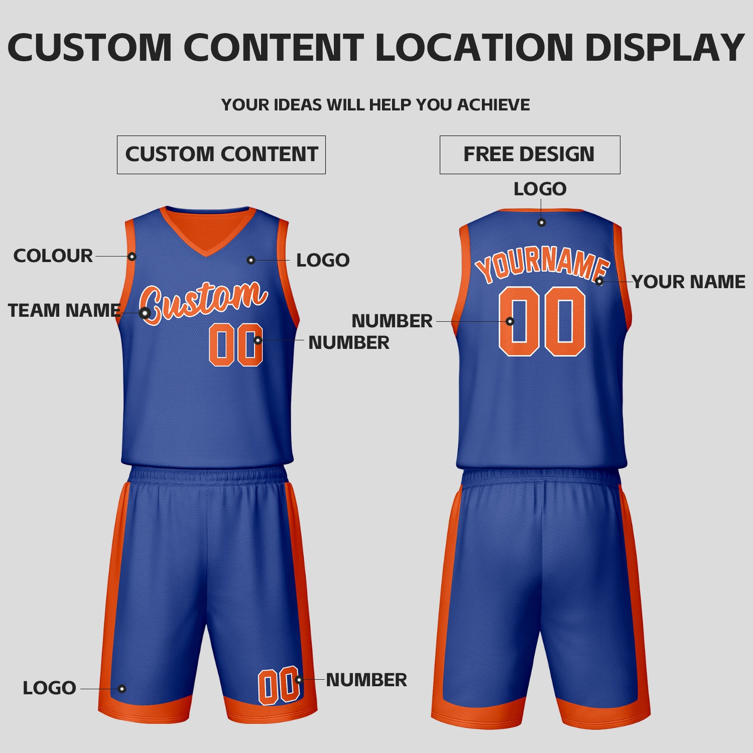 Custom Blue Orange Reversible Basketball Jersey Set | Personalized Name Number Mesh Sports Uniform