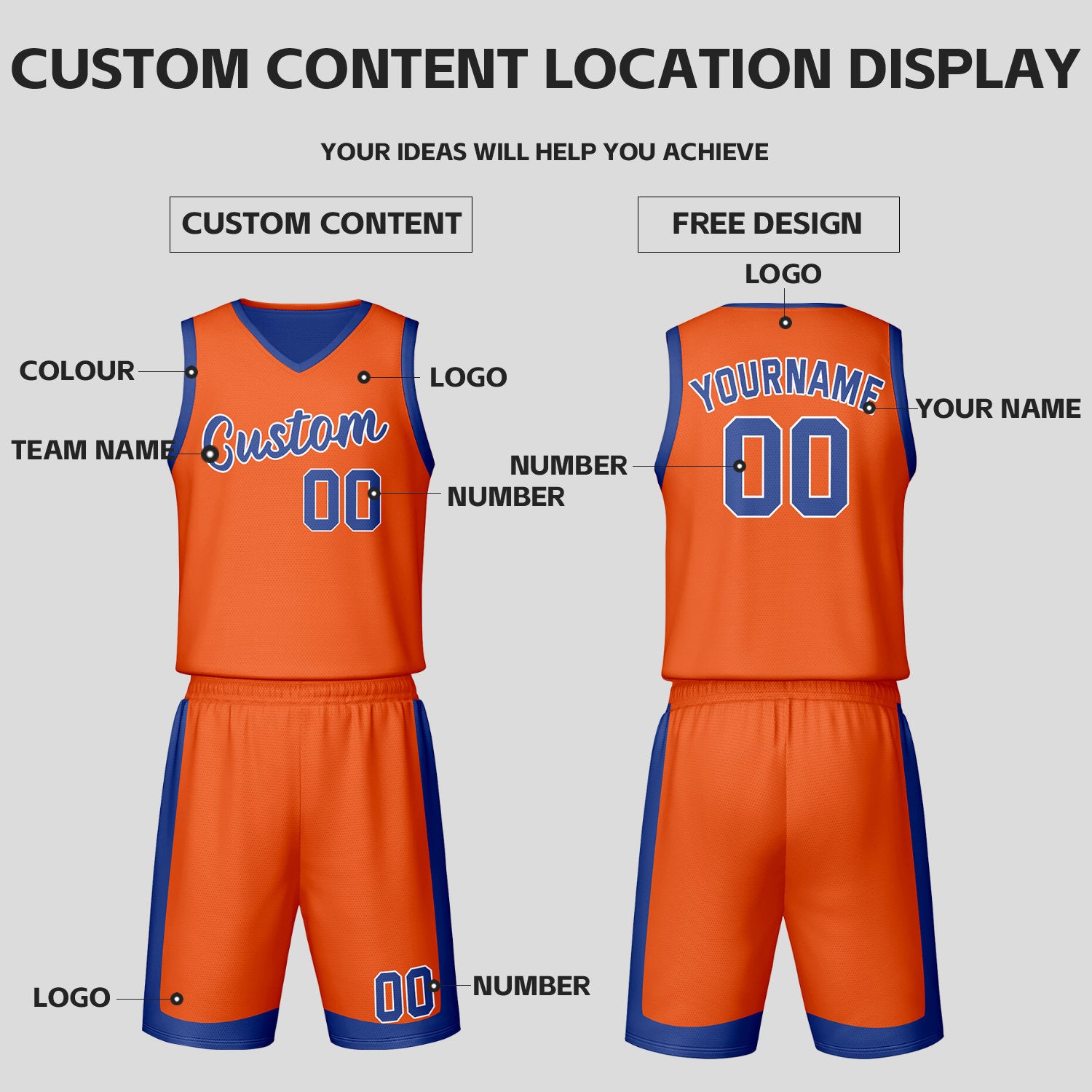 Custom Blue Orange Reversible Basketball Jersey Set | Personalized Name Number Mesh Sports Uniform
