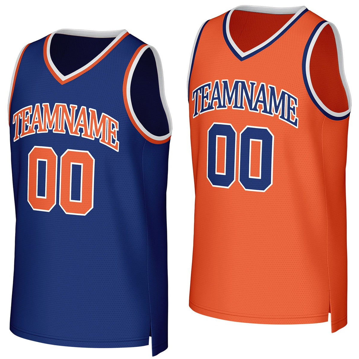 Custom blue &amp; orange reversible basketball jersey by Vosoli | Personalized team name &amp; number sportswear